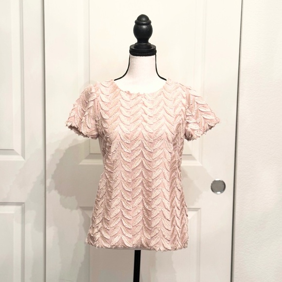 Anthropologie Tops - Weston (Anthropologie) Pink Gold Short Sleeve Applique Blouse Top, Size XS